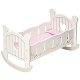 ROBUD Wooden Baby Doll Crib, Baby Doll Bed Toys, Fits Up to 18 Inch Doll Accessories