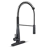 OYMOV RV Kitchen Faucet w/Pull Down Sprayer - Single Handle High Arc Spring Kitchen Sink Faucet for 1 or 3 Hole, RVs, Fifth Wheels, Motor Homes, Travel Trailers, Campers, Boats, Matte Black