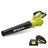SEYVUM Leaf Blower - 500CFM 150MPH 20V Leaf Blower Cordless with 2 X 2.0 Battery & Charger, Electric Handheld Leaf Blower - Lightweight Powerful Blower Battery Operated for Lawn Care | Patio | Jobsite