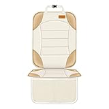 Siivton Car Seat Protector for Child Car Seat Seat Cushion for Leather and Fabric Seats, 2 Mesh Pockets, Non-Slip Bottom, Waterproof Protectors for Vehicles Baby Pets (Off-White)