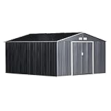 Outsunny 11.15'W x 12.5'D x 6.6'H Outdoor Backyard Garden Tool Shed with Double Sliding Doors, 4 Airy Vents, & Durable Steel, Dark Grey