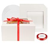 BELMAKS 10 Inch Cake Box Set – Disposable Cake Containers with Lids and Red Ribbons Bakery Boxes with Window Tall Cake Boxes 10 Inch and 10 Inch Cake Drum Paper Box for Cake with Ribbon and Cake Board