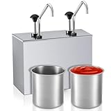Lasnten Bucket Condiment Pump Dispenser 3.7 Quart Sauce Pump Dispenser Stainless Steel Condiment Pump Station for Jam Ketchup Seasoning Sauce (3.7 Quart x 2)