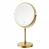Lighted Makeup Mirror, 8' Rechargeable Double Sided Magnifying Mirror with 3 Colors, 1x/10x 360° Rotation Touch Screen Vanity Mirror, Brightness Adjustable Magnification Cosmetic Light up Mirror