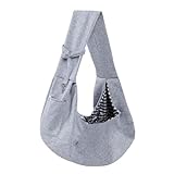 Dog Carrier Sling - Reversible Puppy Carrier Purse with Storage Pocket, Hand-Free Dog Sling Carrier for Carry Small Dogs and Cats，Travel Safety Harness, Dog and cat Harness (Gray)
