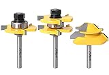 Tongue and Groove Router Bit Set, SellyOak 1/4 Shank Tongue and Groove Router Bits + 1/4 Shank 45° Lock Miter Router Bit（1/2 Inch Stock） on Router Table/Base Router etc.