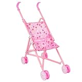BABESIDE Baby Doll Accessories Foldable Baby Dolls Stroller with Wheels for 12-16 Inch Dolls Girls, Pink