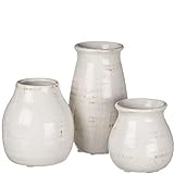 Sullivans Ceramic Vase Set- 3 Petite Vases, Modern Farmhouse Home Décor Accents; Trendy Home Décor; Ideal Shelf Décor, Table Décor, Bookshelf, Mantle, Entryway- Distressed White (CM2583)