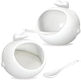 Dicunoy 2 Pack Ceramic Salt Pig, 12 Oz Salt Cellar with Spoon and Handle, Wide Mouth White Pepper Pot Container for Cooking, Stove Back, Kitchen Counter