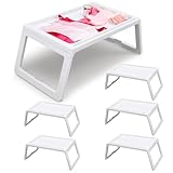 Barydat 6 Pack Breakfast in Bed Tray Folding Table Plastic Lap Trays Folding Legs with Handles Serving Food Trays for Eating on Bed Sofa Laptops Sleepover Slumber Party Kids Adult (White)