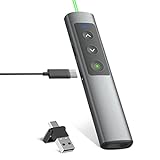 Rechargeable Presentation Clicker with Green Laser: Light Range 656FT/ Presentation Remote Wireless Control Range 164FT, 2 in 1 Type-C/USB for Computer/Laptop/Mac/Keynote/Meeting/Teaching/Speech