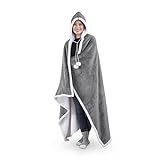 Premium Wearable Hooded Blanket for Adult Women and Men 71'x51' - Super Soft, Lightweight, Microplush, Cozy and Functional Throw Blanket (Silver)