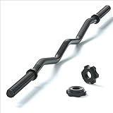 47' EZ Curl Bar Weight Lifting Bar, 1-inch Curling Bars for Weight lifting, Barbell bar for Hip Thrusts/Squats/Lunges for Gym and Home, With 2 Star Double Risk T-nuts (220lb Weight Capacity) (Black)