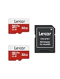 Lexar 32GB Micro SD Card 2 Pack, microSDHC UHS-I Flash Memory Card with Adapter - Up to 100MB/s, U1, Class10, V10, A1, High Speed TF Card (2 microSD Cards + 1 Adapter)