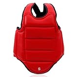 Karate Sparring Chest Protector, Taekwondo Sparring Boxing Chest Protector Reversible, Kickboxing MMA Muay Thai Chest Guard Adjustable Shield Martial Arts Upper Belly Protection Pad Vest (L,Red)