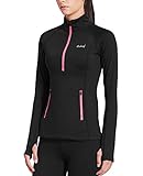 BALEAF Women's Thermal Fleece Pullover Jacket Half Zip Thumbholes Long Sleeve Running Hiking Tops Gear Workout Shirt Cold Weather Black L