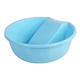MAOYE Washboard Basin for Hand Washing Clothes and Small Delicate Articles Plastic non-slip washtub convenient washtub washboard basin cleaning basin (Blue)