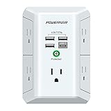POWERIVER Surge Protector with 4 USB Ports - Multi Outlet Extender for Home, School and Office - ETL Listed, White