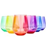 Gyykzz Plastic Stemless Wine Glasses Set of 6, Colored Stemless Wine Glasses Reusable, Shatterproof Wine & Water Glasses, Unbreakable Wine Glasses for Parties, Indoor and Outdoor Enjoyment (15 OZ)