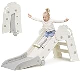 Woonyee Kids Slide for Toddlers Age 1 to 3 Years, 3 in 1 Foldable Toddler Slide, Indoor Outdoor Folding Slide for Kids, Cute Freestanding Baby Slide, Easy to Store and Set Up, Gray