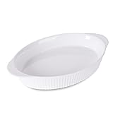 LEETOYI Porcelain 9x13 Large Oval Au Gratin Pans,Baking Dish for Servings, Bakeware with Double Handle for Kitchen and Home (White)