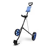 SereneLife 2-Wheel Golf Push Cart - Lightweight Folding Walking Roller Trolley Bag Storage, Upper & Lower Bracket w/Elastic Strap, Foam Handle Grip, Scorecard Holder, 9.5' Rear Wheels, 33Lb Max Load