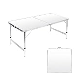 Moosinily Folding Camping Table, 4 Ft Aluminum Folding Table, Picnic Table with Handle, Adjustable Portable Camp Table for Picnic, BBQ, Party, Beach/White
