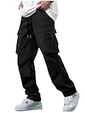 Comdecevis Men's Casual Cargo Pants Workout Joggers Stretch Sweatpants Hiking Drawstring Tactical Pants with Multi Pockets Black
