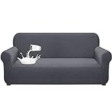 Petrilife Upgraded Waterproof Sofa Cover Stylish Stretch Couch Cover for 3 Cushion Couch Non-Slip Sofa Slipcover with Elastic Band Pet Proof Furniture Protector for Living Room (Large, Grey)
