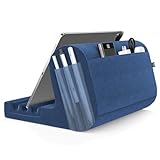 KDD Tablet Pillow Holder, Pillow Soft Pad for Lap, Bed and Desk Tablet Stand Dock with 2 Pocket and 3 Stylus Mount Compatible with iPad Pro 9.7, 10.5,12.9 Air Mini, Galaxy Tab, E-Reader (Blue)