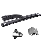 Craftinova Long Reach Stapler,with 2000 Staples & Stapler Remover Full Strip，20-25 Sheet Capacity,with Built-in Ruler and Adjustable Locking Paper Guide, Black