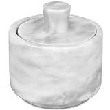 HESHIBI Marble Salt Cellar with Lid, White Stone Salt or Pepper Bowl Box Container Jar Holder Well Keeper Dish Pig Crock