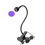 ZOELASS Upgraded Big Chip 395nm UV LED Black Light fixtures with Gooseneck and clamp for UV Gel Nail and Ultraviolet Curing, Portable UV Blacklight 5V USB Input (Black 2W)…