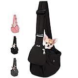 Lukovee Dog Sling Carrier, Hard Bottom Support & Adjustable Soft Padded Shoudler Strap Dog Slings for Small Dogs, Dog Purse with Drawstring Mesh Opening & Zipper Pockets for Puppy Cat Pet (Black)