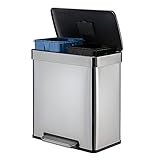 FrysKy 16 Gallon Trash Can, 8 Gallon Dual Compartment Step On Kitchen Trash Can, Stainless Steel
