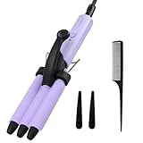 Mini Hair Crimper, janelove 1/2 Inch Beach Waves Curling Iron, Hair Waver for Short & Medium Hair with 3 Ceramic Barrels, Home and Travel Friendly Crimper Hair Tool, Dual Voltage, 392℉ Fast Heating