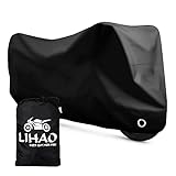 LIHAO Motorcycle Cover, Waterproof Motorbike Cover Outdoor Motorcycle Shelter Rain Dust UV Protector with Lock-Hole & Storage Bag, 300D, All Weather