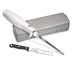 Hamilton Beach Electric Knife Set for Carving Meats, Poultry, Bread, Crafting Foam & More, Reciprocating Serrated Stainless Steel Blades, Ergonomic Design Storage Case + Fork Included, 5Ft Cord, White