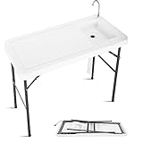Giantex Folding Fish Cleaning Table, Camping Table with Sink and Faucet, Picnic Table with Drain Hose, Outdoor Cutting Table, Portable Fish Table, 45'x 23.6'x 37.4'