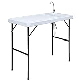 Giantex Fish Cleaning Table, Folding Table w/Sink and Faucet, Camping Table w/Drain Hose, Outdoor Sink Station w/Hose Hook Up, Portable Sink, 45'x 23'x 37'