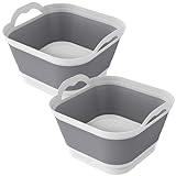 Nicunom 2 Pack Collapsible Wash Basin with Drain Plug, 9L Large Collapsible Dish Tub Portable Sink Dish Basin Foldable Dishpan Space Saving for Kitchen, RV, Camping Dish Washing Tub