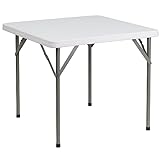 Flash Furniture Elon 2.85-Foot Square Granite White Plastic Folding Table | Waterproof | Impact and Stain Resistant