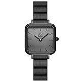 SHENGKE SK Classic Simplicity Rectangle Women Watches Elegant Ladies Dress Watches with Unique Stainless Steel Band (Square-Black-Steel Band)