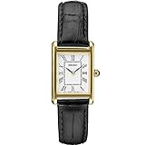 Seiko SWR054 Women's Watch - Water Resistant with Gold-Tone Stainless Steel Rectangular Case, White Dial with Roman Numerals, Black Leather Strap