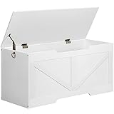 HOOBRO Storage Bench, 39.4” Retro Wooden Storage Chest with U-Shaped Cut-Out Pull, Safety Hinge, Supports 220 lb and Easy Assembly for Toy Box Organizer (White) WT771CW01