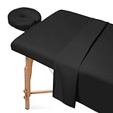 Saloniture 3-Piece Microfiber Massage Table Sheet Set - Premium Facial Bed Cover - Includes Flat and Fitted Sheets with Face Cradle Cover - Black