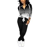 Nimsruc Two Piece Outfits For Women Casual Tracksuit Hoodie Jogging Suits Long Sleeve Sweatsuit Pants Sets Black Gradient L