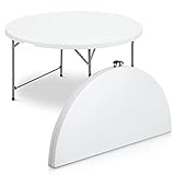 MoNiBloom Round Folding Table, 4.5Ft Heavy Duty Fold in Half Commercial Event Wedding Party Table, Comfortable for 6 to 8 Seat,White