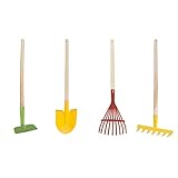 Hey! Play! Kid’s Garden Tool Set with Child Safe Shovel, Rake, Hoe and Leaf Rake– 4 Piece Gardening Kit with Long Wood Handles for Boys and Girls