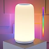 ROOTRO Touch Bedside Table Lamp, [Sleek Design & RGB Mode] 3 Way Dimmable Small Lamp for Bedroom, LED Lamp with Warm White Lights, Multi-Color Smart Nightstand Lamp for for Living Room Home Gifts